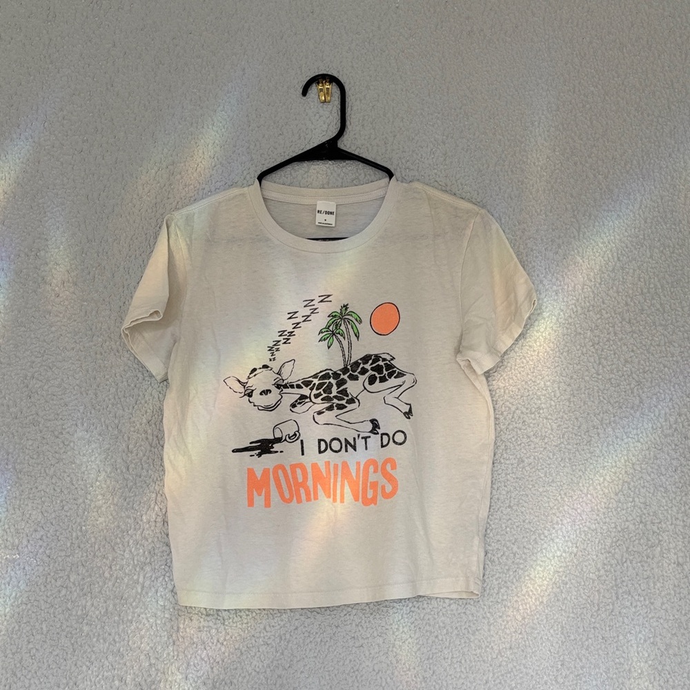 Redone 70s Loose Tee “ I Don’t Do Mornings Graphic - White with Orange Print - Picture 5 of 11